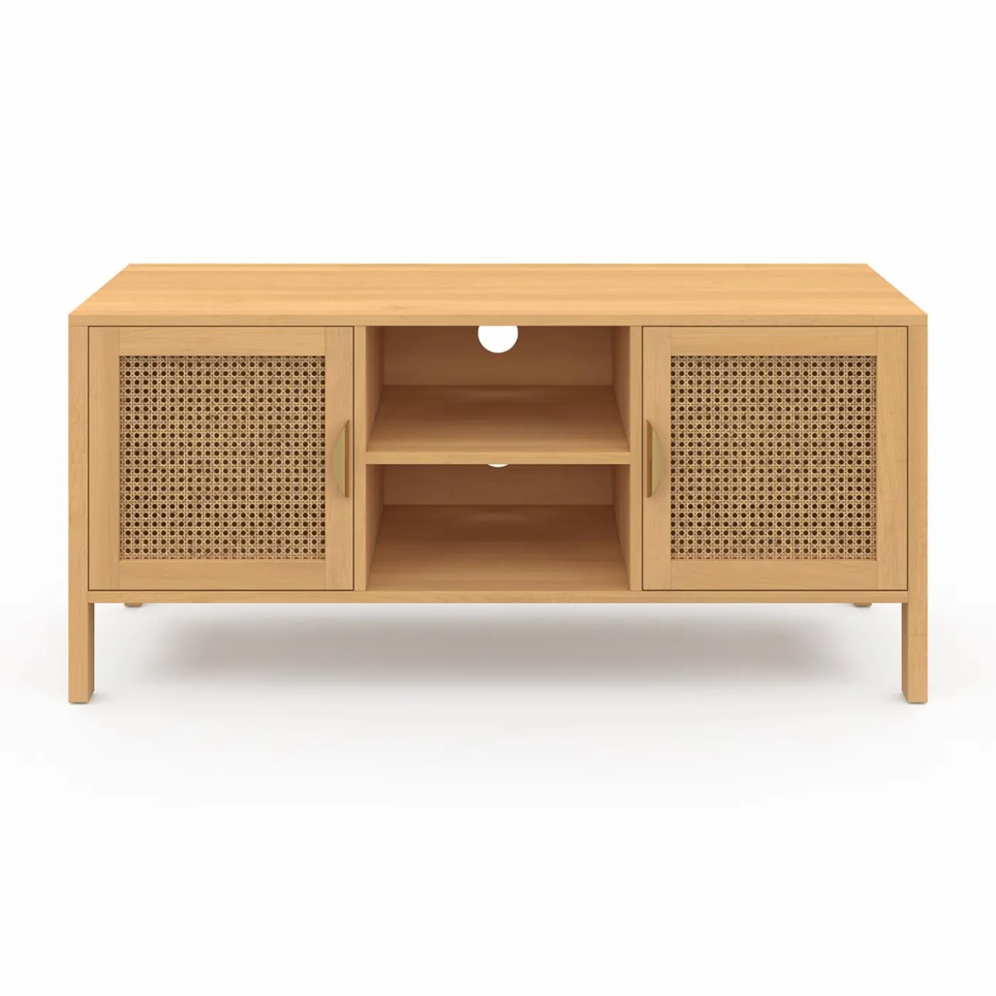 Meuble TV cannage 110 cm avec 2 portes