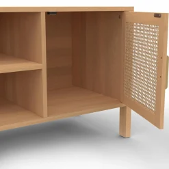 Meuble TV cannage 110 cm avec 2 portes