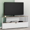 Meuble TV d'angle 100 cm en bois façon hêtre et blanc