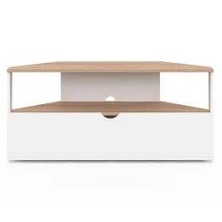 Meuble TV d'angle 100 cm en bois façon hêtre et blanc