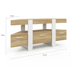 Meuble TV d'angle bois et blanc 110cm avec tiroir