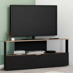Meuble TV d'angle bois façon hêtre et noir 100 cm