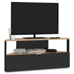 Meuble TV d'angle bois façon hêtre et noir 100 cm