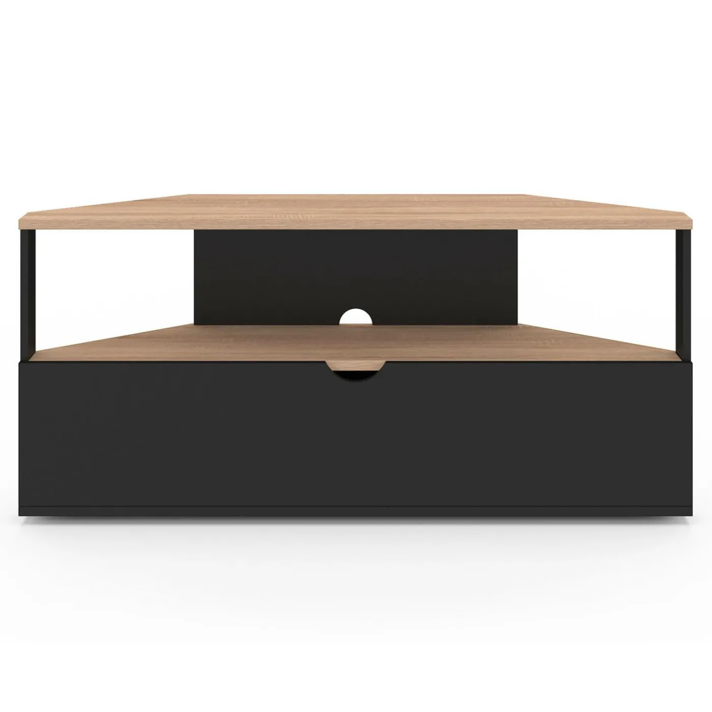 Meuble TV d'angle bois façon hêtre et noir 100 cm
