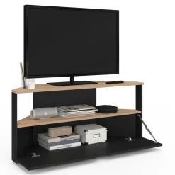 Meuble TV d'angle bois façon hêtre et noir 100 cm