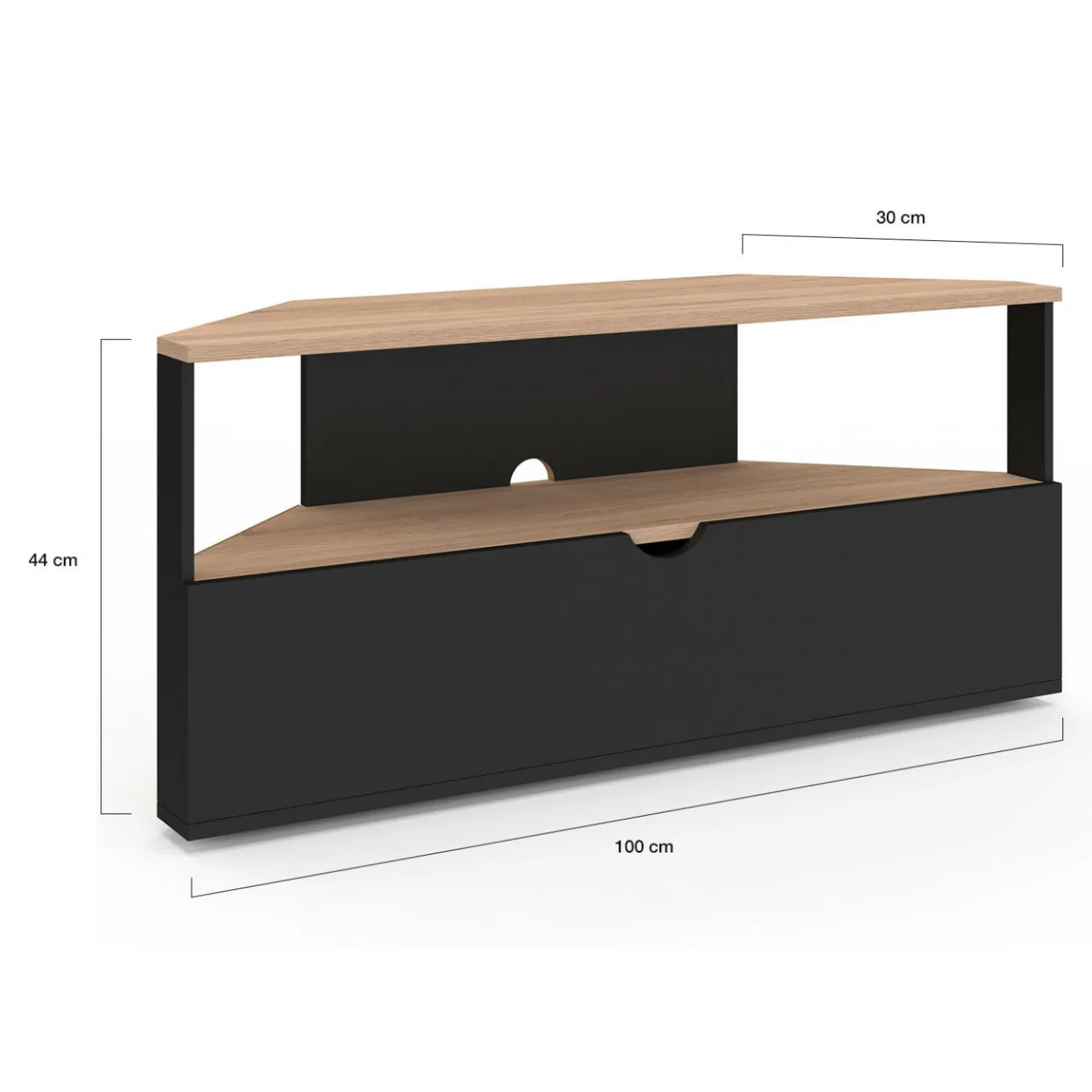 Meuble TV d'angle bois façon hêtre et noir 100 cm