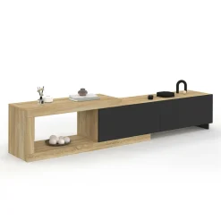 Meuble tv extensible 2 portes bois et noir