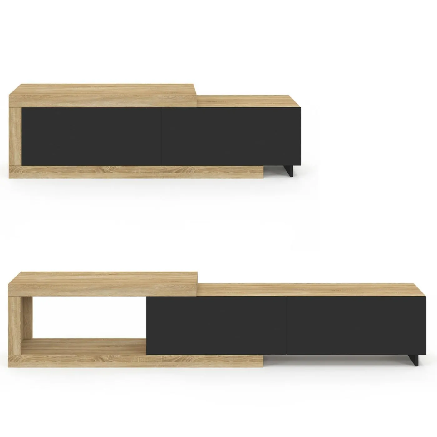 Meuble tv extensible 2 portes bois et noir