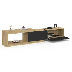Meuble tv extensible 2 portes bois et noir