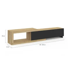 Meuble tv extensible 2 portes bois et noir