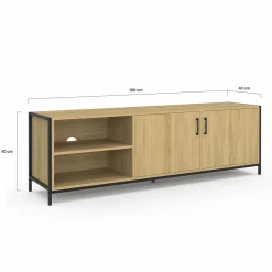 Meuble TV industriel 160 cm avec 2 portes