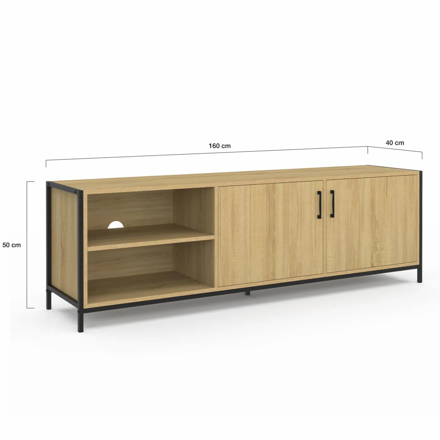 Meuble TV industriel 160 cm avec 2 portes
