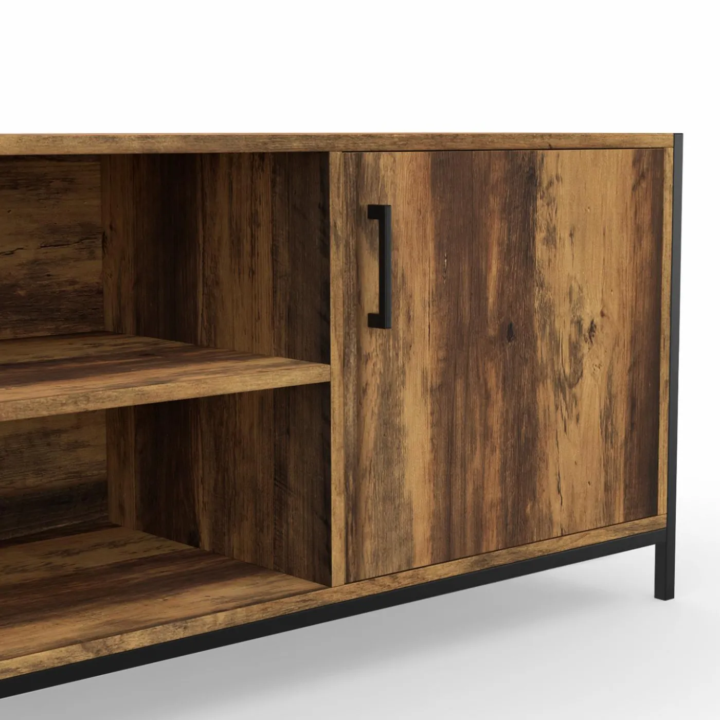 Meuble TV industriel 140 cm bois foncé avec 2 portes