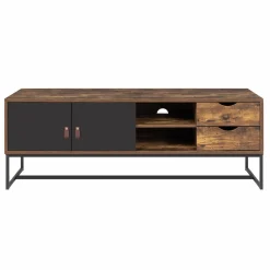 Meuble TV industriel bois et métal 140 cm avec 2 portes et tiroirs