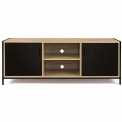 Meuble TV industriel métal et bois avec 2 portes