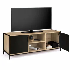 Meuble TV industriel métal et bois avec 2 portes