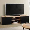Meuble TV moderne noir et bois 113 cm
