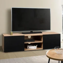 Meuble TV moderne noir et bois 113 cm