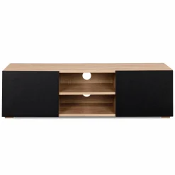 Meuble TV moderne noir et bois 113 cm