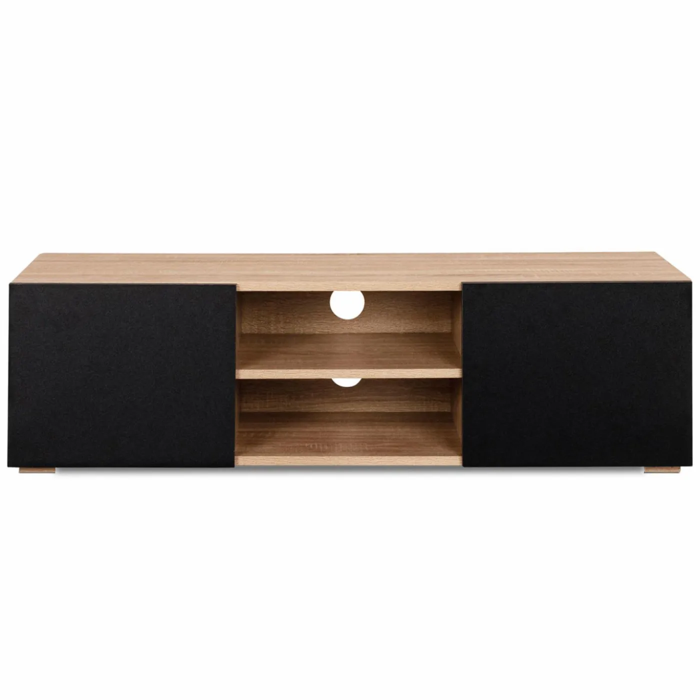 Meuble TV moderne noir et bois 113 cm