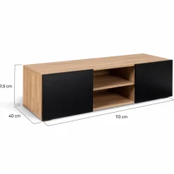 Meuble TV moderne noir et bois 113 cm