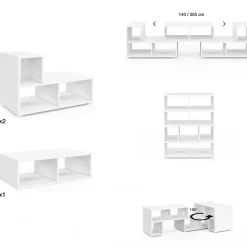 Meuble TV modulable 3 modules multifonction blanc et effet bois