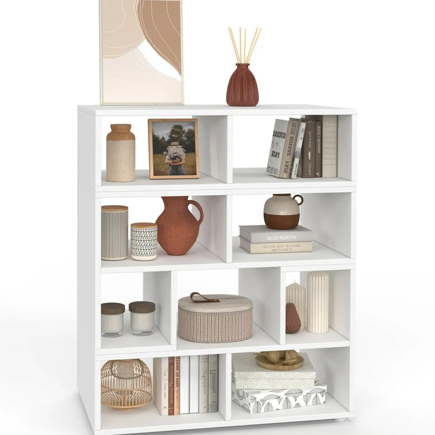 Meuble TV modulable 3 modules multifonction blanc et effet bois
