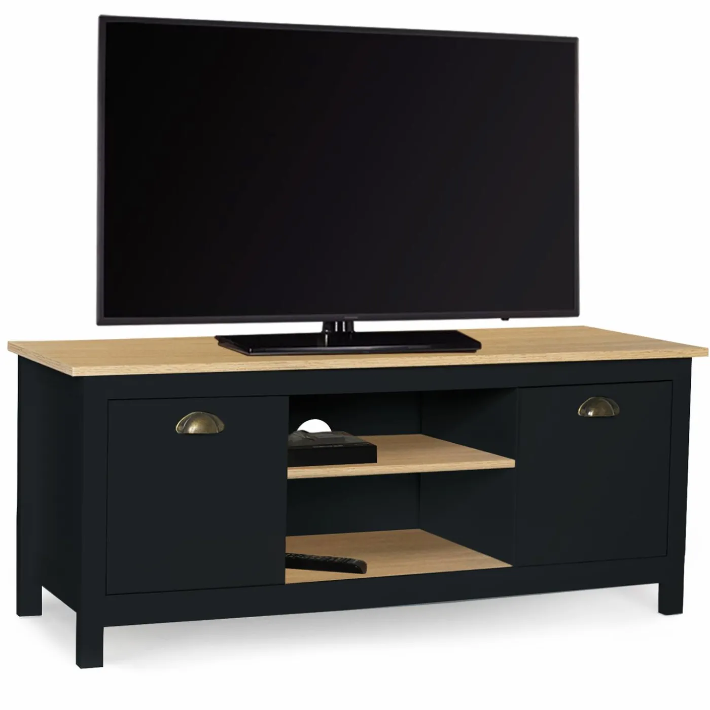 Meuble TV noir 113 cm 2 placards