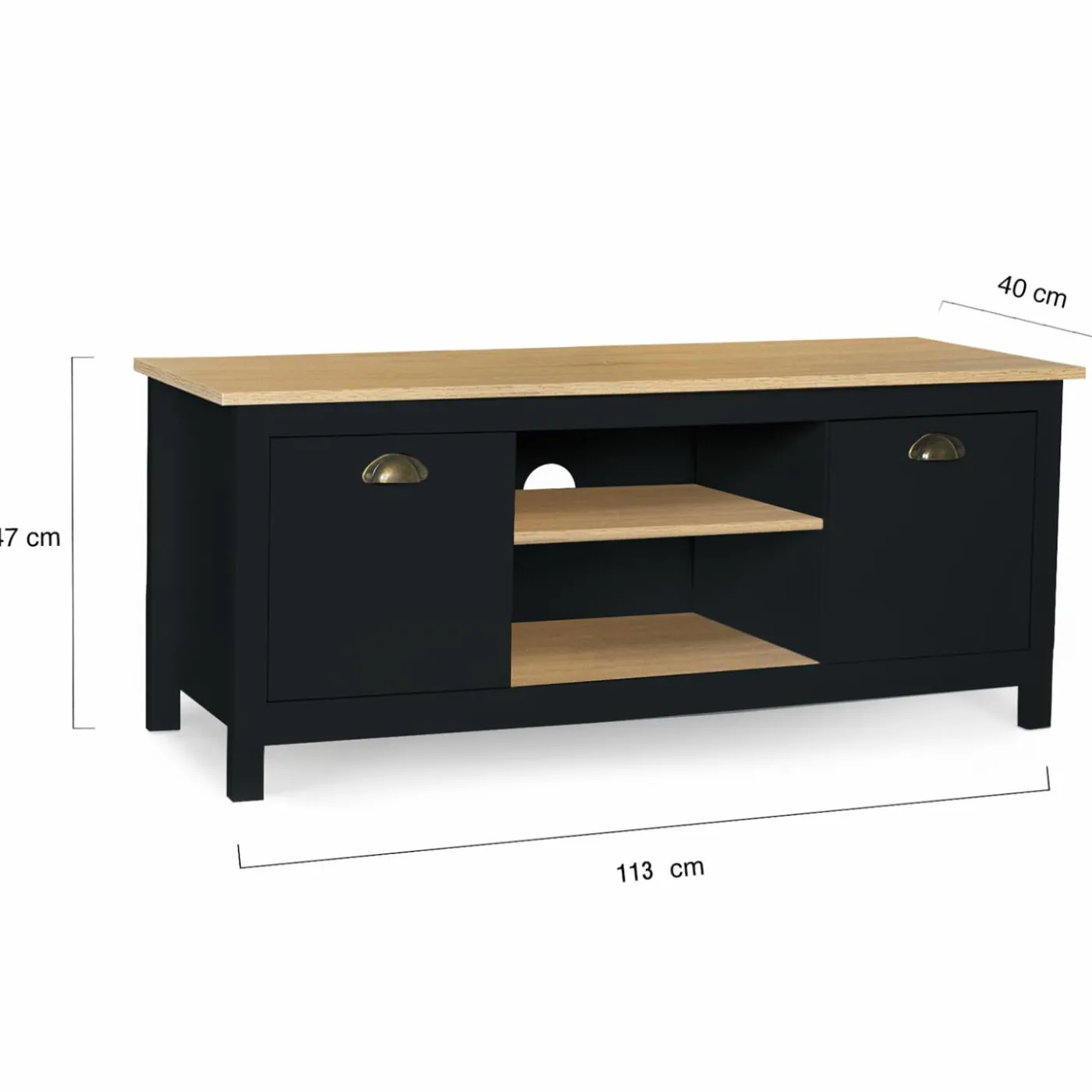 Meuble TV noir 113 cm 2 placards
