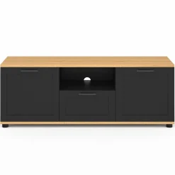 Meuble TV noir et bois 110 cm avec tiroir et niche