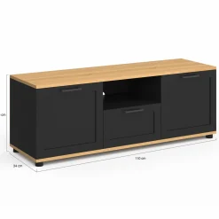 Meuble TV noir et bois 110 cm avec tiroir et niche