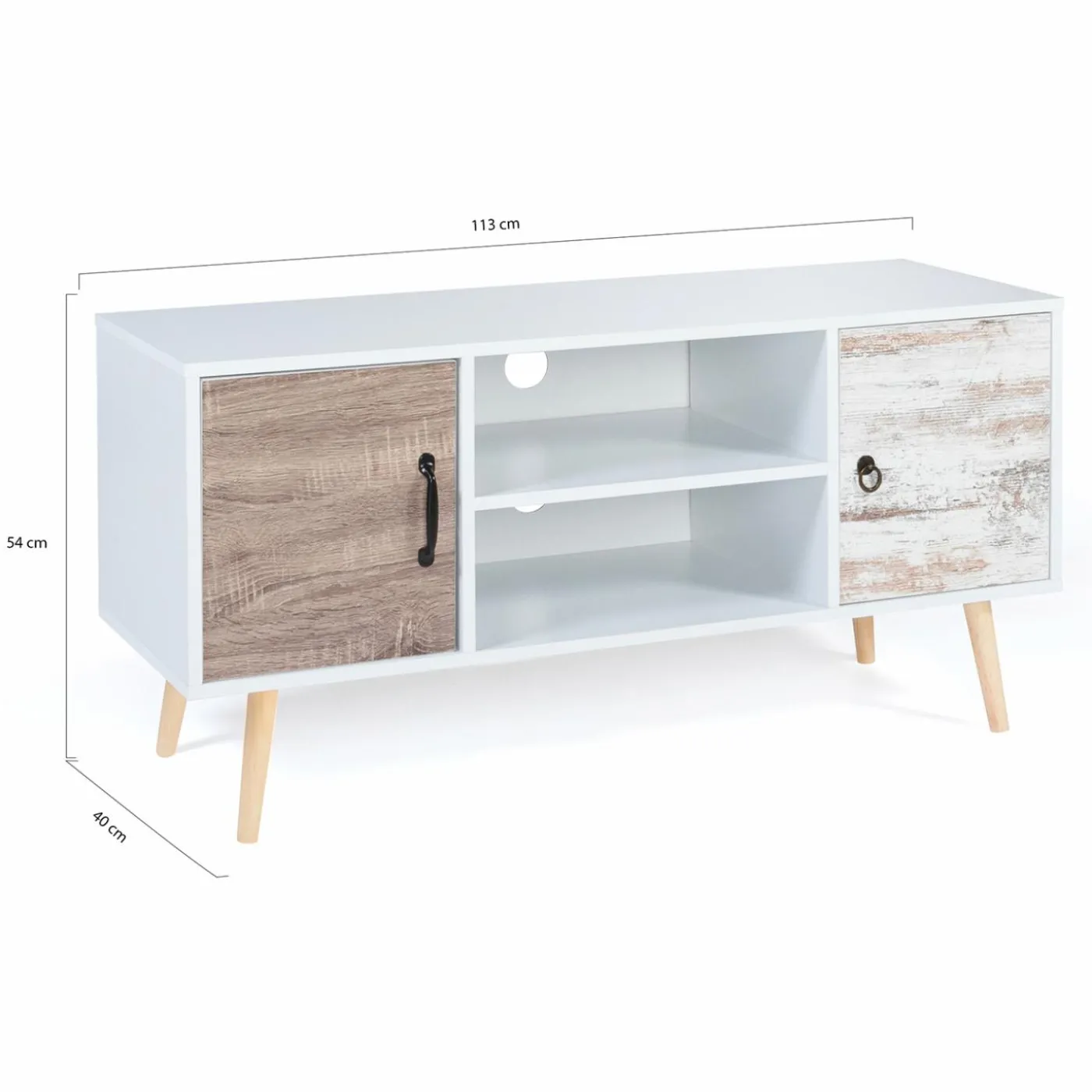 Meuble TV scandinave blanc 2 portes