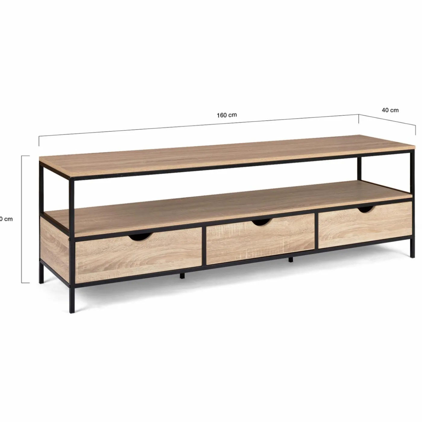 Meuble TV style industriel 3 tiroirs 160 cm