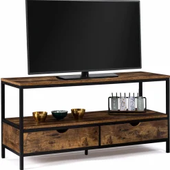 Meuble TV style industriel bois effet vieilli et métal 2 tiroirs