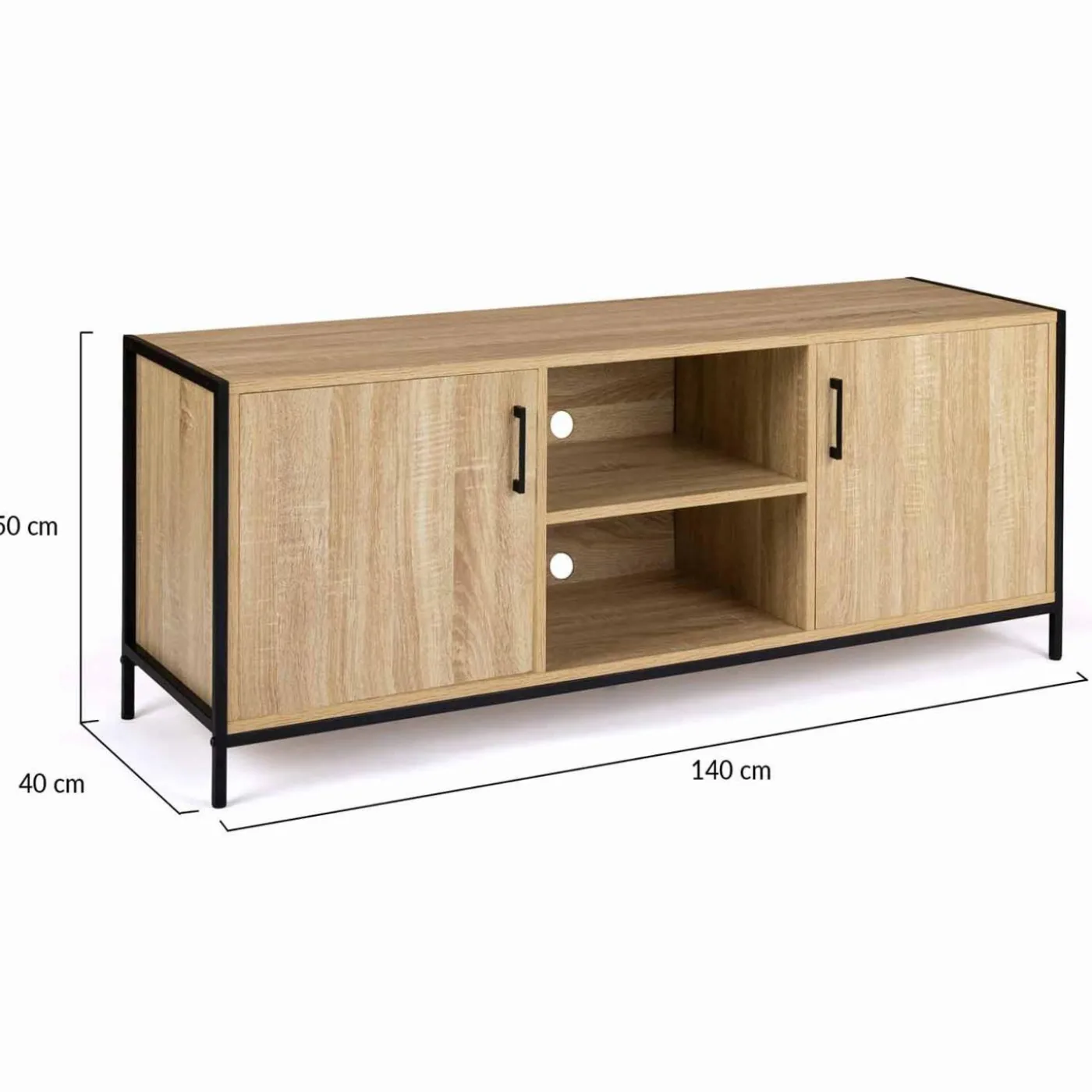 Meuble TV style industriel 2 portes 140 cm