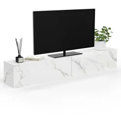 Meuble TV suspendu 2 portes bois effet marbre 180 cm