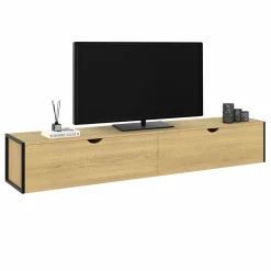 Meuble TV suspendu industriel 180 cm avec 2 portes