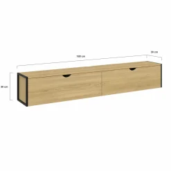 Meuble TV suspendu industriel 180 cm avec 2 portes