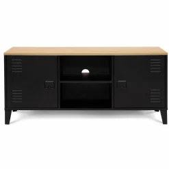 Meuble TV vestiaire portes métal et plateau bois 113 cm