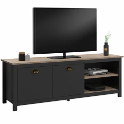 Meuble TV vintage bois et noir