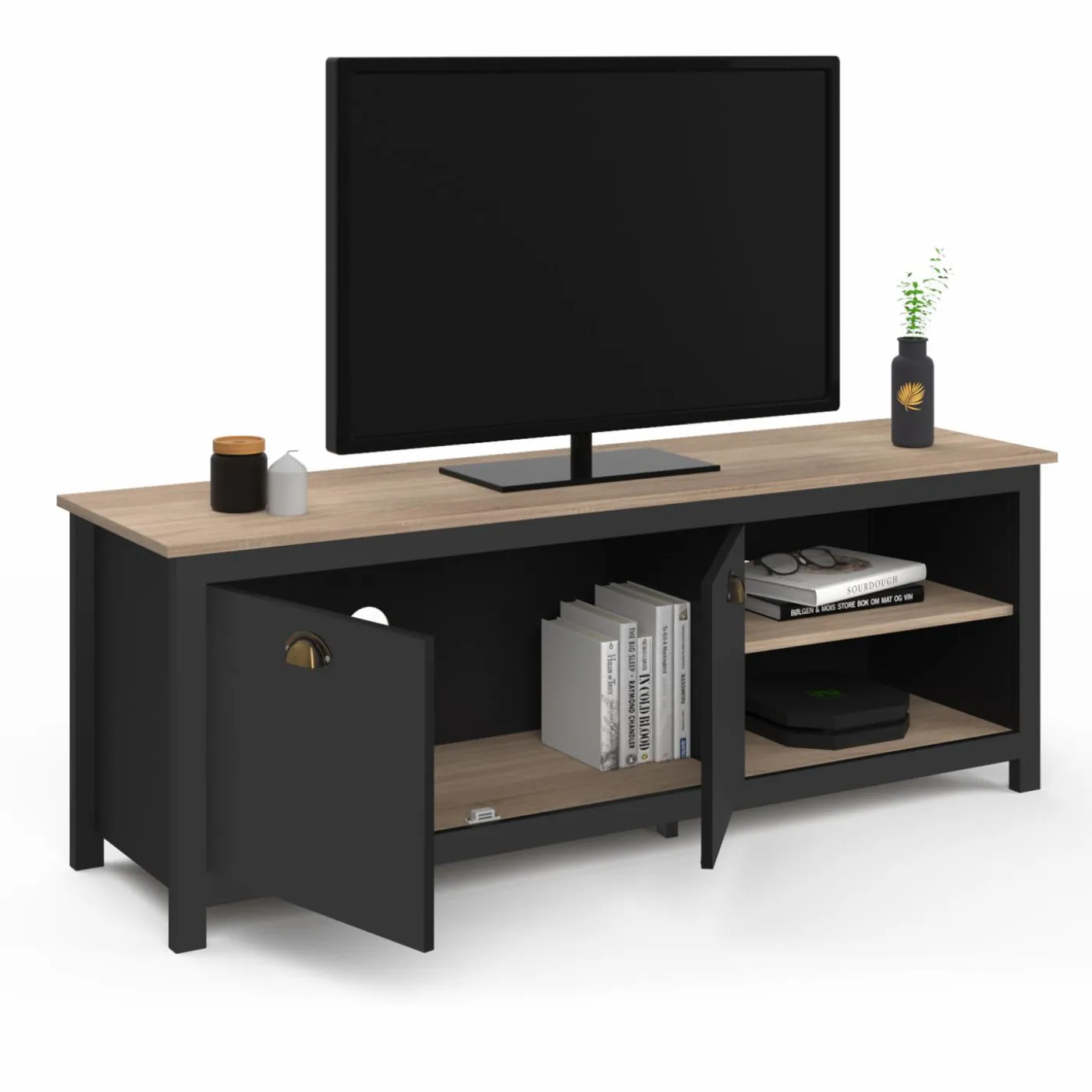 Meuble TV vintage bois et noir