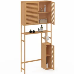 Meuble WC en bambou avec 1 placard double et 1 étagère
