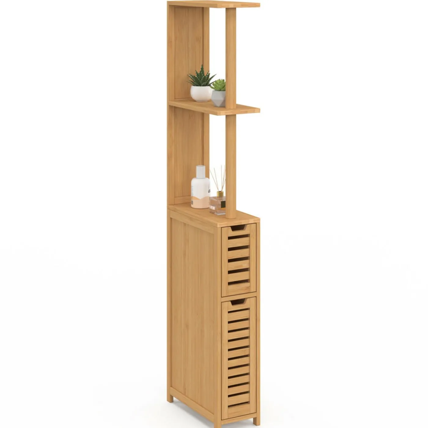 Meuble WC en bambou avec 2 portes et étagères