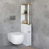 Meuble WC étagère hêtre et motif terrazzo avec 2 portes