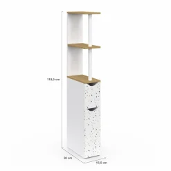 Meuble WC étagère hêtre et motif terrazzo avec 2 portes