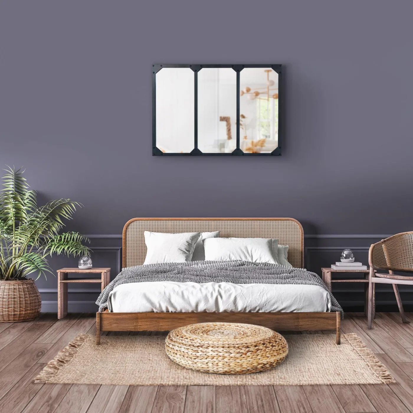 Miroir façon verrière noir 80 x 60 cm