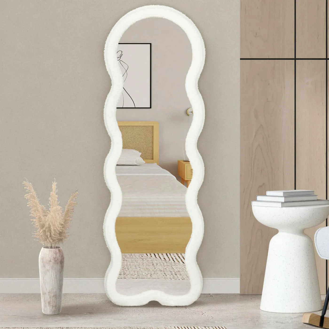 Miroir vague en tissu bouclette crème 150 x 50 cm