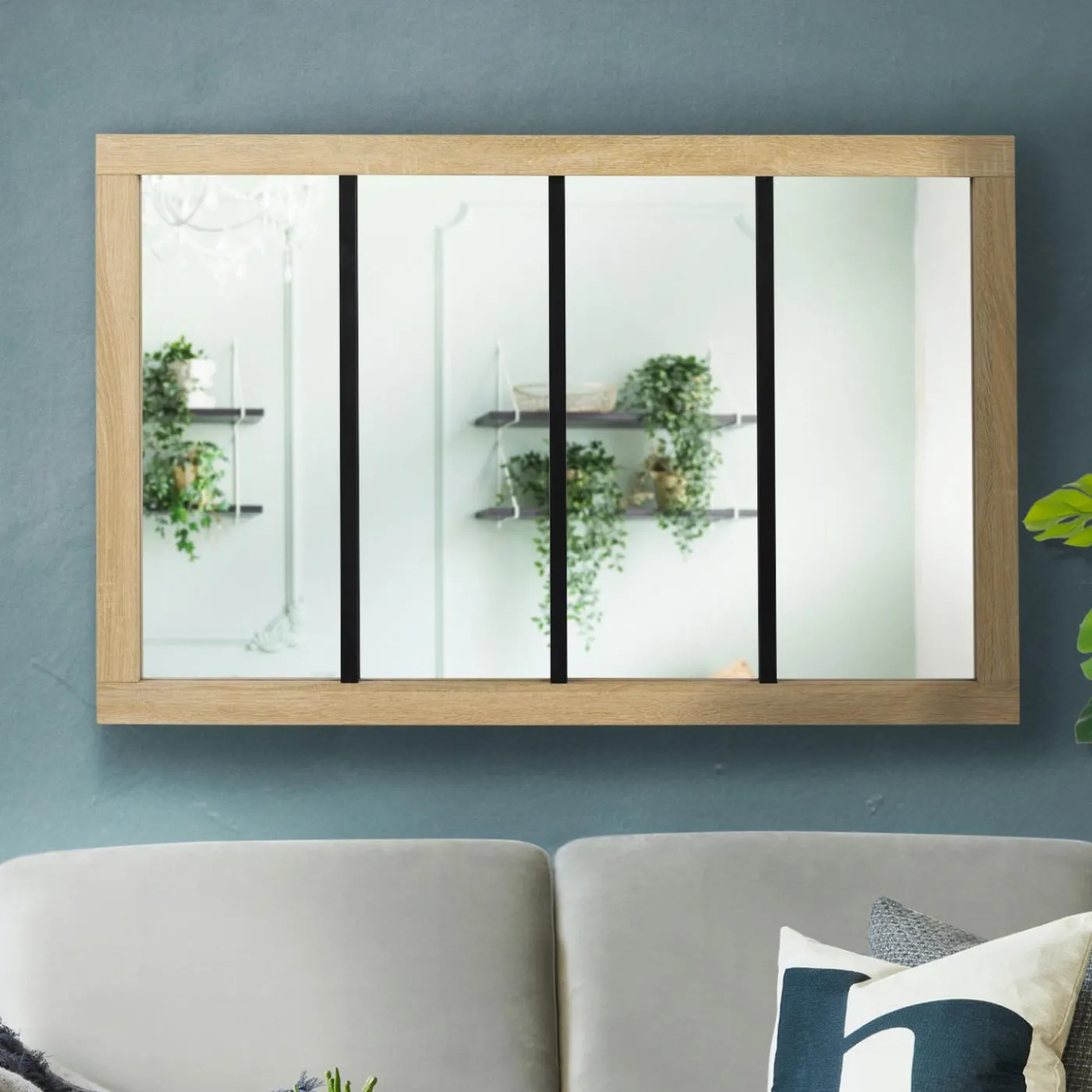 Miroir verrière bois et métal design industriel 110x70 cm