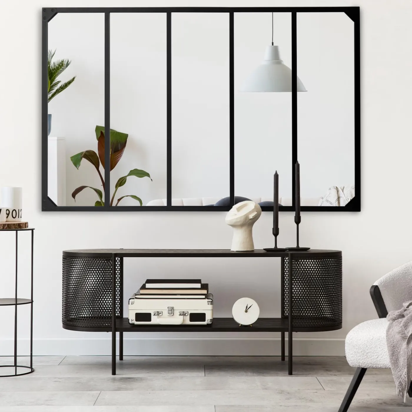 Miroir verrière noir 140 x 84 cm industriel