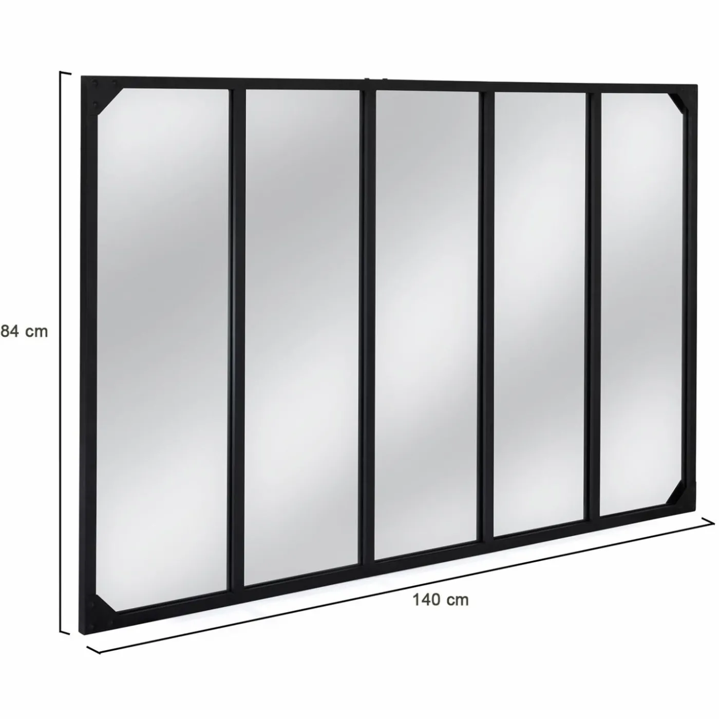 Miroir verrière noir 140 x 84 cm industriel